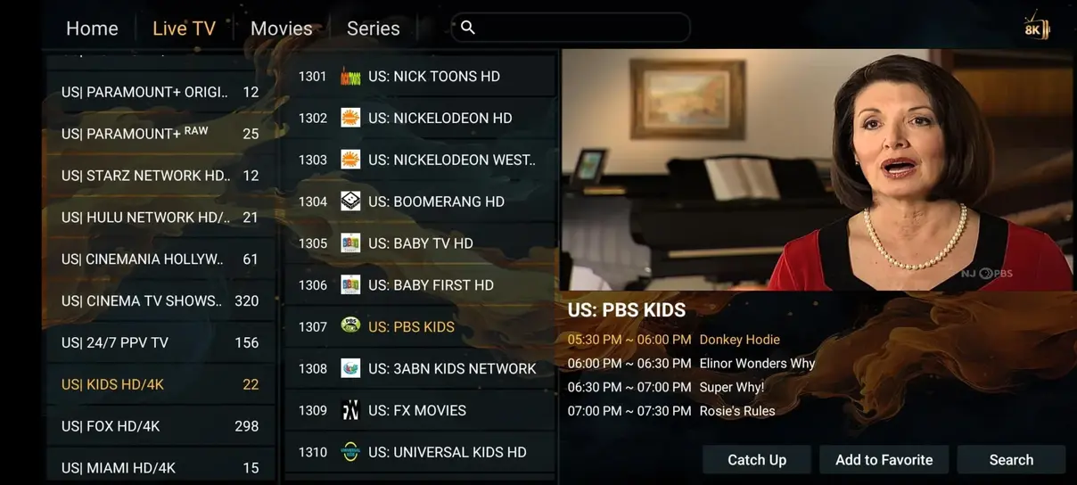 VizWriting IPTV application interface preview with electronic program guide